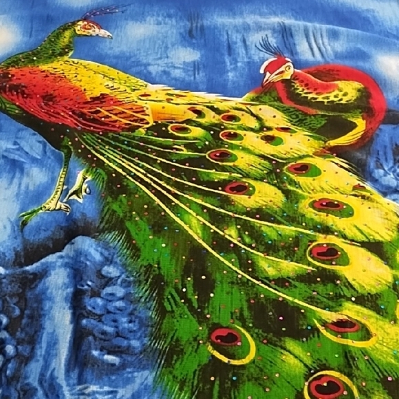 Lightweight Stretchy Peacock Print Blue Women's coverup Lounge Top - Picture 9 of 11